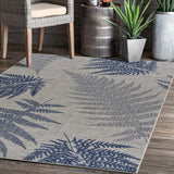 5? x 7? Navy Fern Leaves Indoor Outdoor Area Rug