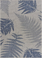 5? x 7? Navy Fern Leaves Indoor Outdoor Area Rug