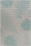 5? x 7? Teal Fern Leaves Indoor Outdoor Area Rug