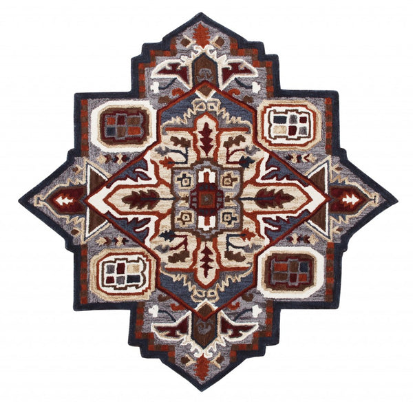 5? Maroon and Gray Medallion Area Rug