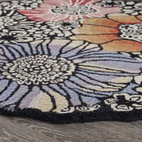 4? Round Red and Black Floral Area Rug