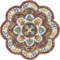 4? Round Red Layered Petals Area Rug