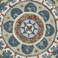 6? Round Teal Decorative Floral Area Rug