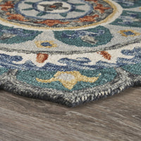 6? Round Teal Decorative Floral Area Rug