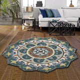 6? Round Teal Decorative Floral Area Rug