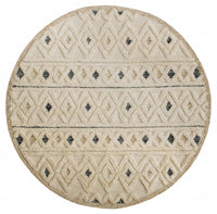 4? Round Cream and Blue Stripe Diamond Area Rug