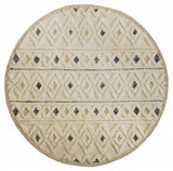 4? Round Cream and Blue Stripe Diamond Area Rug