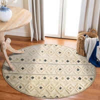 4? Round Cream and Blue Stripe Diamond Area Rug