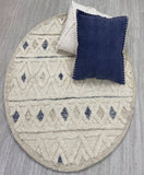 4? Round Cream and Blue Stripe Diamond Area Rug