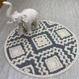 6? Round Gray and Cream Geometric Area Rug