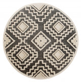 6? Round Gray and Cream Geometric Area Rug