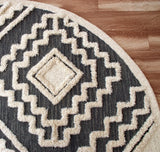 6? Round Gray and Cream Geometric Area Rug