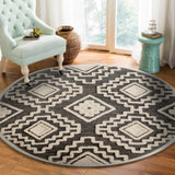 6? Round Gray and Cream Geometric Area Rug