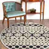 4? Round Blue and Cream Decorative Area Rug