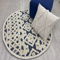 4? Round Blue and Cream Decorative Area Rug