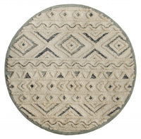 6? Round Cream Modern Geometric Area Rug