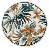 4? Round Blue and White Tropical Area Rug