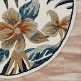 4? Round Blue and White Tropical Area Rug