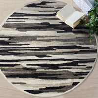 4? Round Black and Gray Camouflage Area Rug
