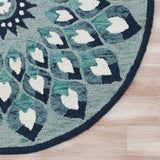 4? Round Blue and White Floral Feather Area Rug