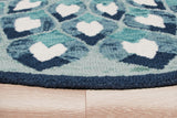 4? Round Blue and White Floral Feather Area Rug