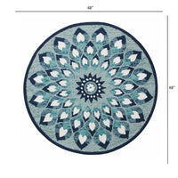 4? Round Blue and White Floral Feather Area Rug