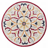 4? Round Red and Ivory Floral Filigree Area Rug
