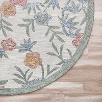 4? Round Gray Floral Traditional Area Rug