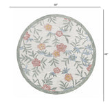 4? Round Gray Floral Traditional Area Rug
