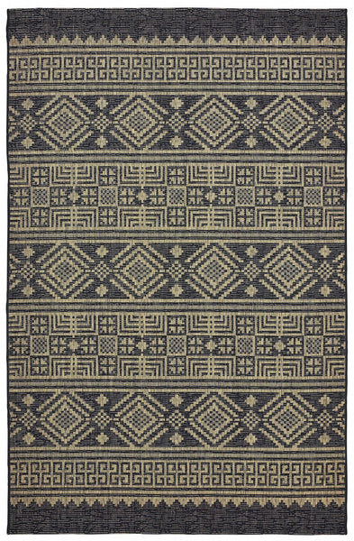 5? x 8? Black Geometric Indoor Outdoor Area Rug