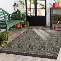 5? x 8? Black Geometric Indoor Outdoor Area Rug