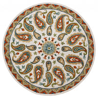 7? Round Orange and White Paisley Area Rug