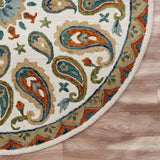 7? Round Orange and White Paisley Area Rug