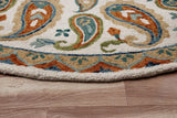 7? Round Orange and White Paisley Area Rug