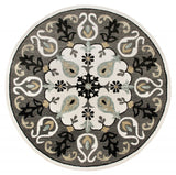 5? Round Gray and White Floral Medallion Area Rug