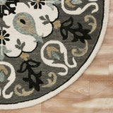 5? Round Gray and White Floral Medallion Area Rug