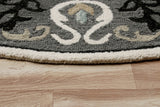 5? Round Gray and White Floral Medallion Area Rug