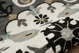 5? Round Gray and White Floral Medallion Area Rug