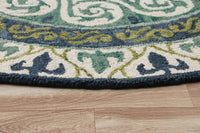 5? Round Blue and Green Ornate Medallion Area Rug