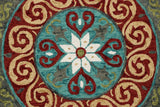 5? Round Red and Sage Medallion Area Rug