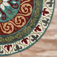 5? Round Red and Sage Medallion Area Rug