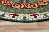 5? Round Red and Sage Medallion Area Rug