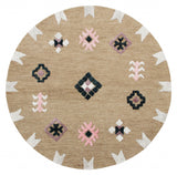 5? Round Taupe Boho Chic Motif Area Rug