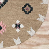 5? Round Taupe Boho Chic Motif Area Rug