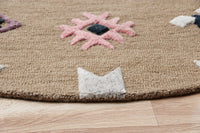 5? Round Taupe Boho Chic Motif Area Rug