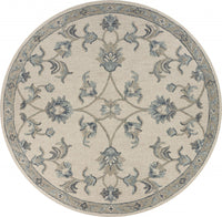 5? Round Beige and Blue Filigree Area Rug