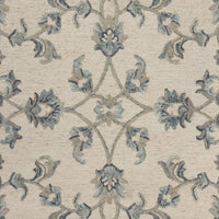 5? Round Beige and Blue Filigree Area Rug