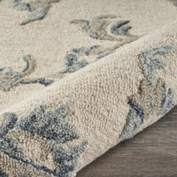 5? Round Beige and Blue Filigree Area Rug