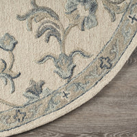 5? Round Beige and Blue Filigree Area Rug