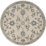 5? Round Beige and Blue Filigree Area Rug